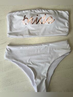 Bride Bandeau Bikini Set with Rose Gold Accent